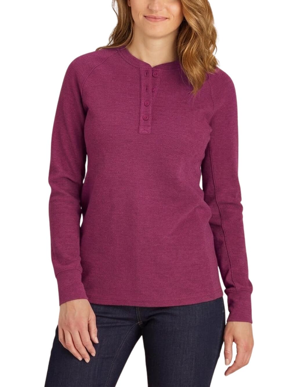 Duluth Longtail T Winter Waffle Henley Shirt XL Magenta Thermal Dark Pink Knit